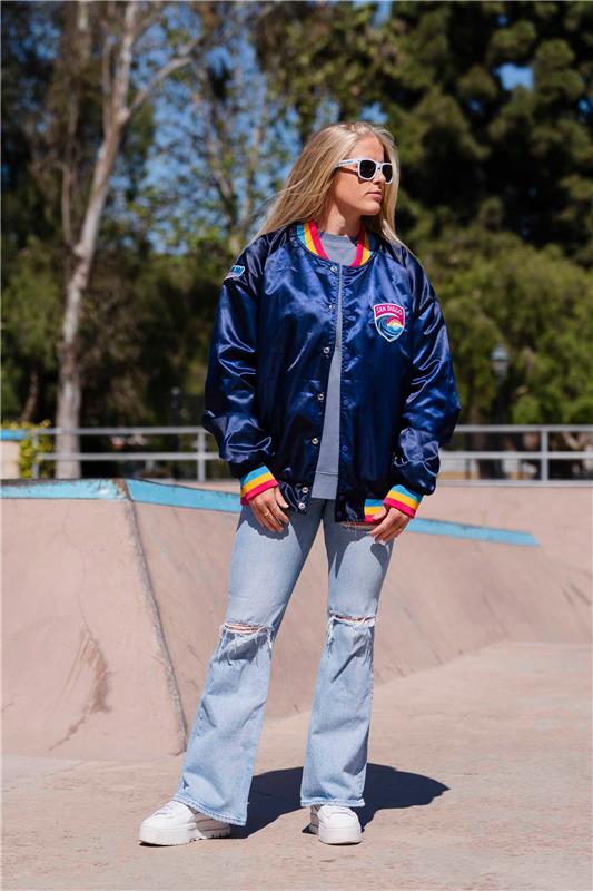 Unisex San Diego Wave FC Retro Sunset Satin Bomber Jacket - Image 5